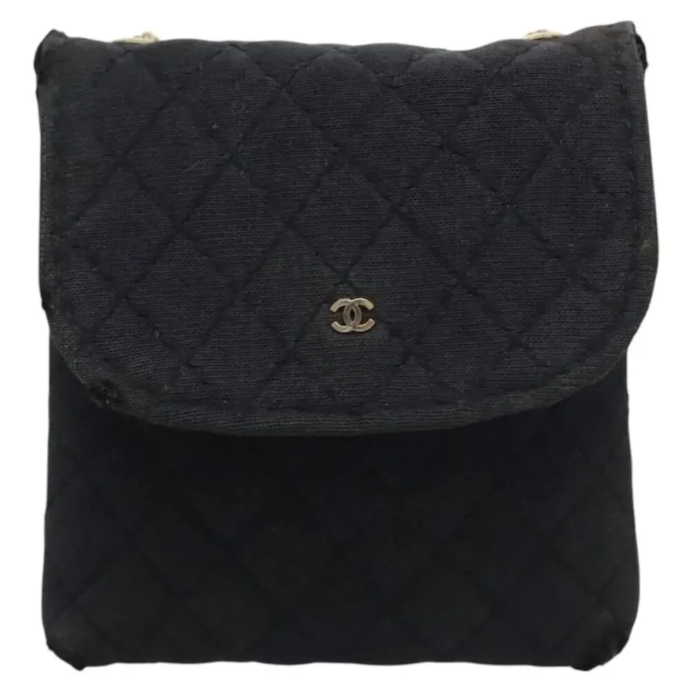 Chanel Mini Matelasse Cotton Chain Pouch Navy Gold CC Blue